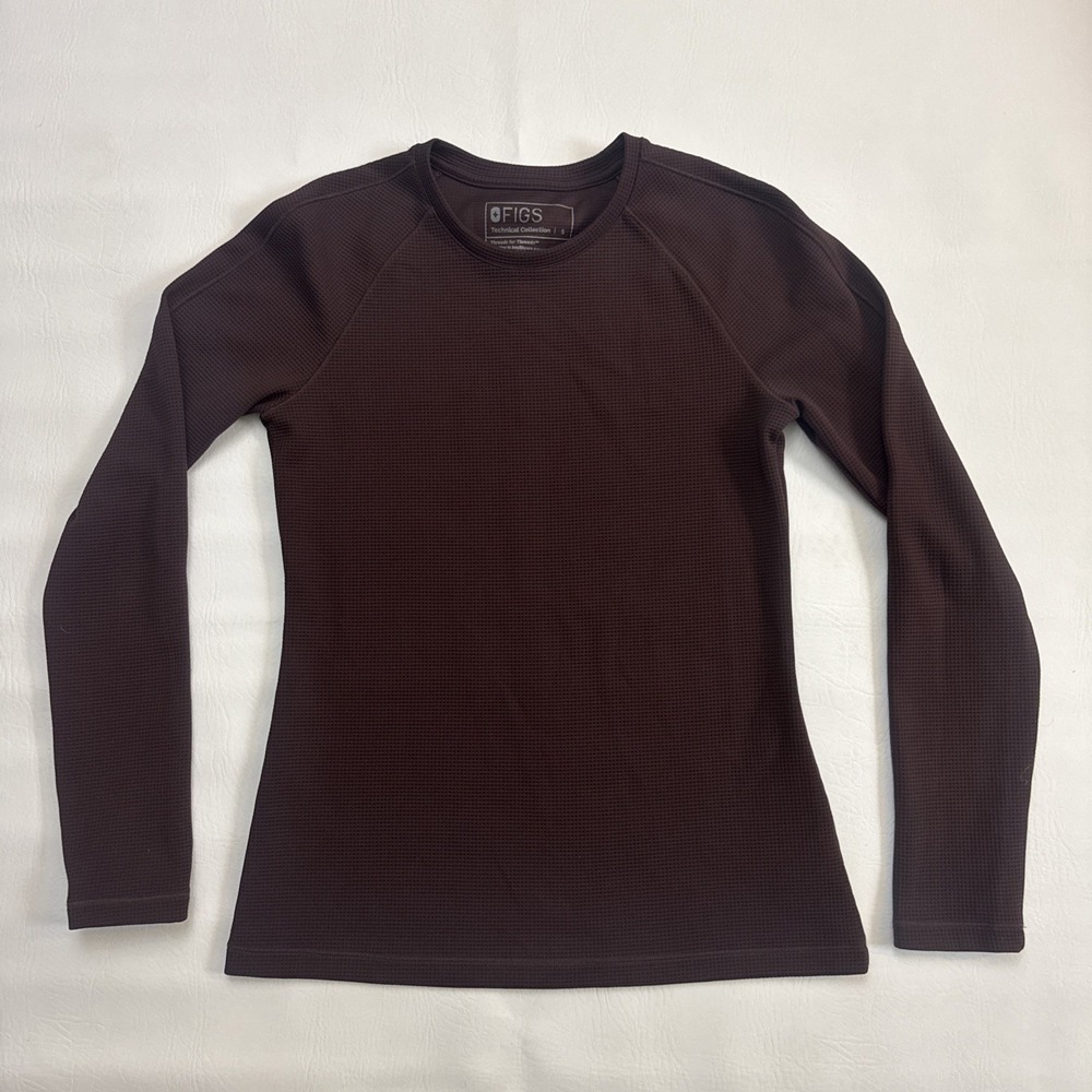 Figs Waffle Knit Thermal Underscrub Top Womens Small Brown Long Sleeve Shirt